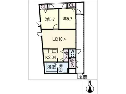 CALM CUATRO(2LDK/2階)の間取り写真