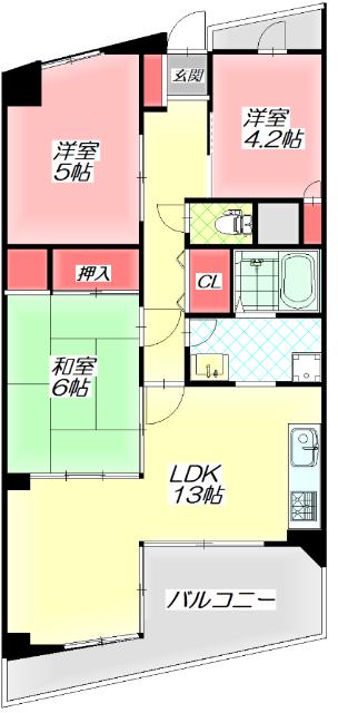 コム古川橋(3LDK/4階)の間取り写真