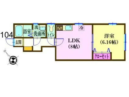 ナリトモ宮崎A(1LDK/1階)の間取り写真