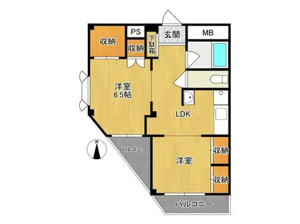 三軒茶屋1LDK(1LDK/2階)の間取り写真