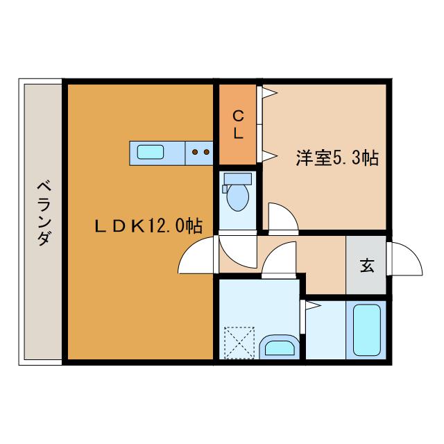 カイエンI(1LDK/2階)の間取り写真