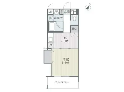 ハウストンコート(1DK/2階)の間取り写真