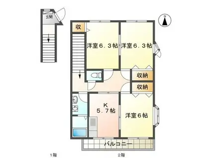 ハイステージ志都呂館I(3K/2階)の間取り写真