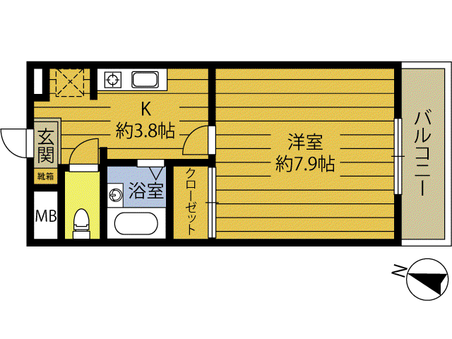 フォーエバーいちぎII(1K/2階)の間取り写真