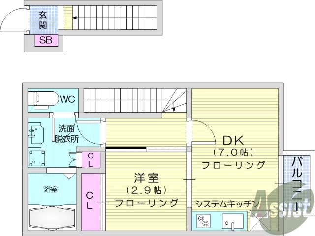 RACHEL Ⅱ(1DK/2階)の間取り写真