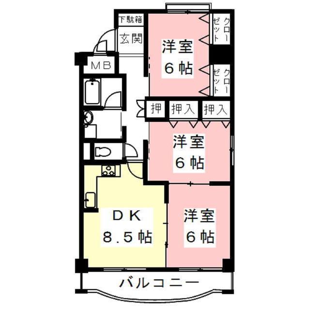 ジェントリィ北一色II(3DK/2階)の間取り写真