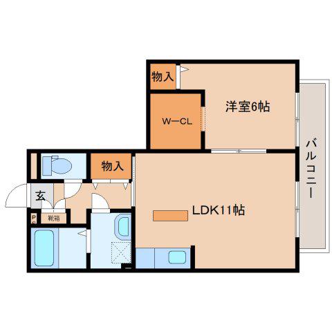 リビングタウン相楽A棟(1LDK/2階)の間取り写真