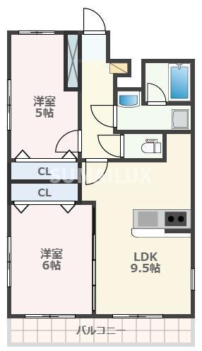 マノアール・ウエスト(2LDK/4階)の間取り写真