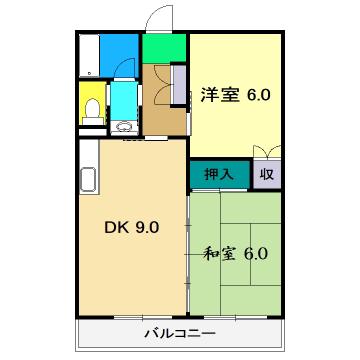 インペリアル西本II(2DK/2階)の間取り写真