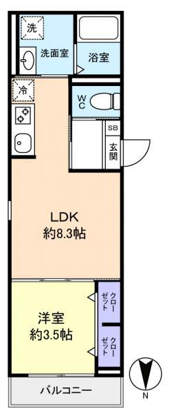 ROBOT HOME 前原II(1LDK/1階)の間取り写真