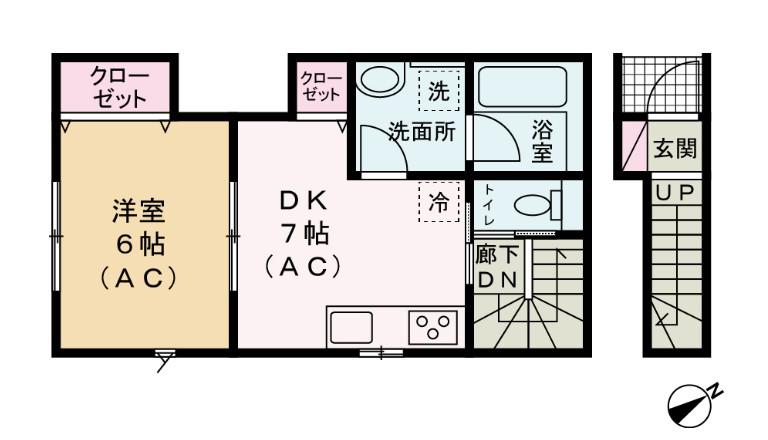 エスワンハイツ古淵(1DK/2階)の間取り写真