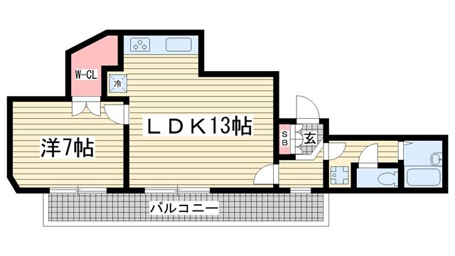 ラフィーネ三宮(1LDK/9階)の間取り写真