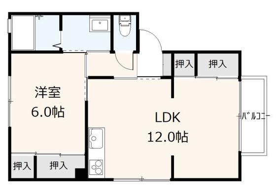アブニール焼山中央(1LDK/2階)の間取り写真