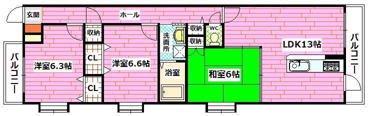 ベルジャルダン(3LDK/3階)の間取り写真