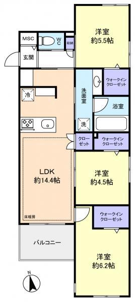 NAKASU(3LDK/3階)の間取り写真