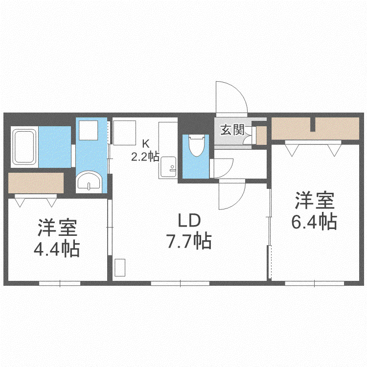 エクセル白石(2LDK/4階)の間取り写真