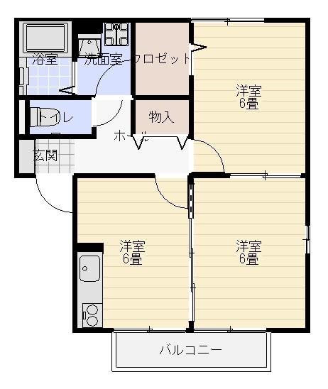 エクセルB(2DK/2階)の間取り写真