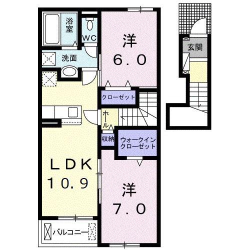 ヒュッゲ フレディ(2LDK/2階)の間取り写真