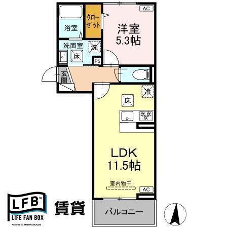 ウィルコート仙崎(1LDK/2階)の間取り写真