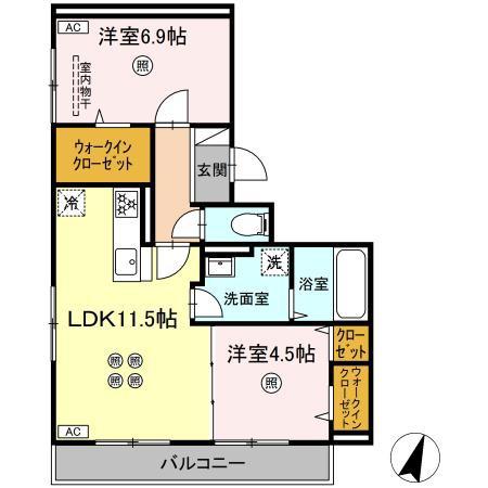 トリシア西崎本町(2LDK/2階)の間取り写真