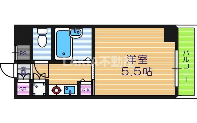 クラウンハイム夕陽丘(1K/5階)の間取り写真
