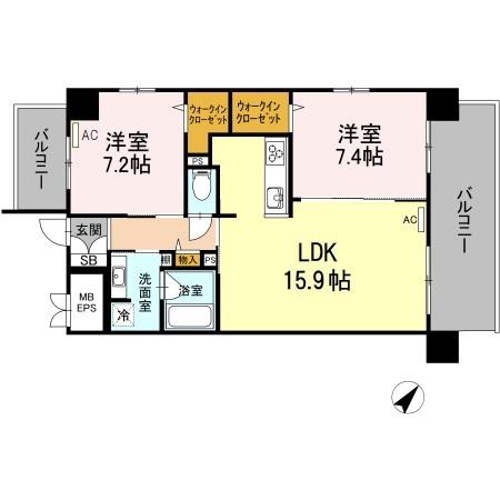 プランドール赤坂(2LDK/7階)の間取り写真