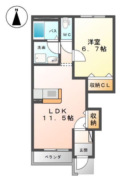 ローズパレス(1LDK/1階)の間取り写真