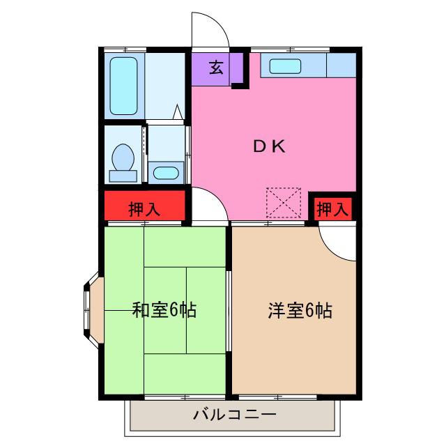 コーポ松城B(2DK/2階)の間取り写真
