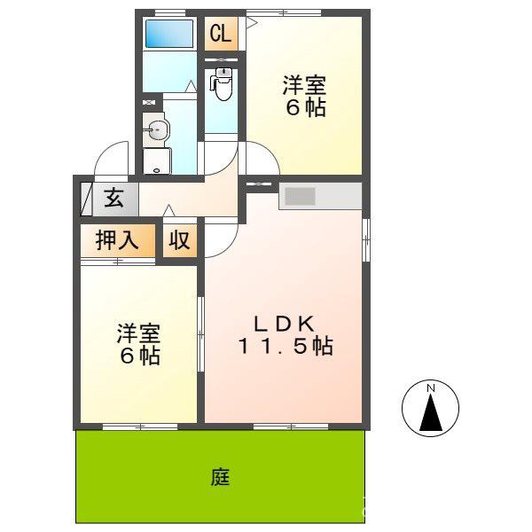 エルバルト高岡A(2LDK/1階)の間取り写真