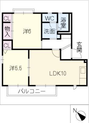 バリュージュアスカ B棟(2LDK/1階)の間取り写真