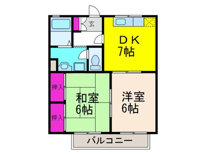 メイプルハイツA(2DK/2階)の間取り写真