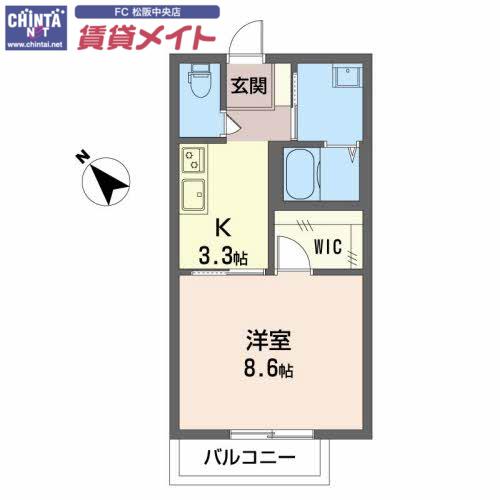 タウンコート松阪(1K/2階)の間取り写真