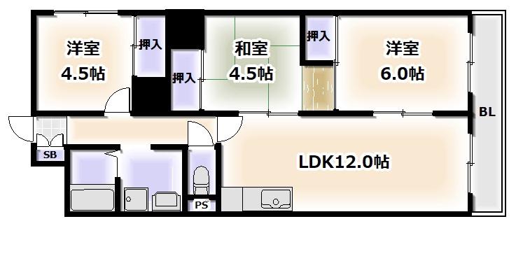 レジデンス寿(3LDK/6階)の間取り写真