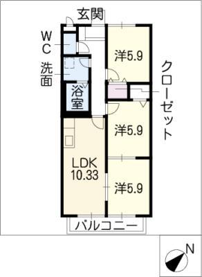 ベラディモーラ作野(3LDK/2階)の間取り写真