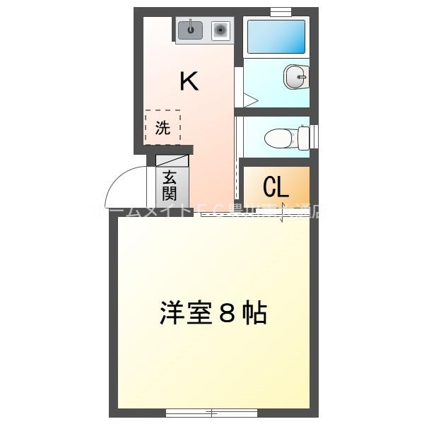 ミューズイン西方(1K/2階)の間取り写真