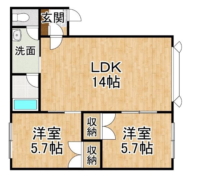 サニーサイド(2LDK/2階)の間取り写真