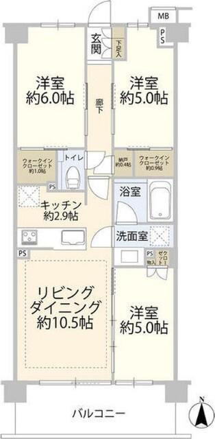 クレストラフィーネ新川崎(3LDK/2階)の間取り写真