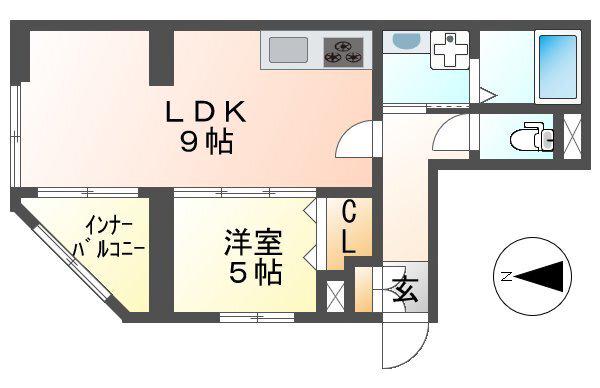 フラワー通II番館(1LDK/2階)の間取り写真