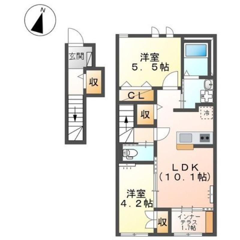 イソラ フェリーチェII(2LDK/2階)の間取り写真