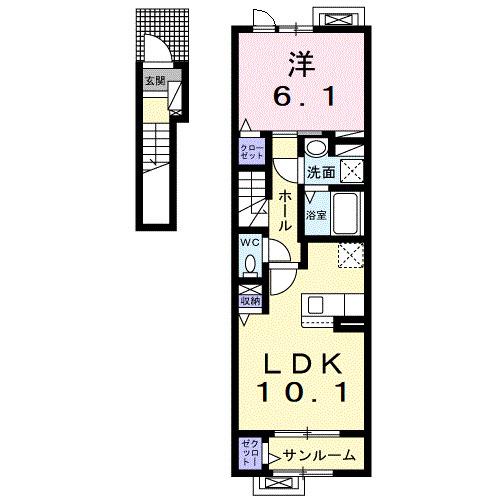 ソールオリエンス(1LDK/2階)の間取り写真