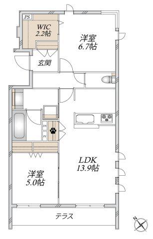 川口市飯原町メゾン 南棟(2LDK/1階)の間取り写真