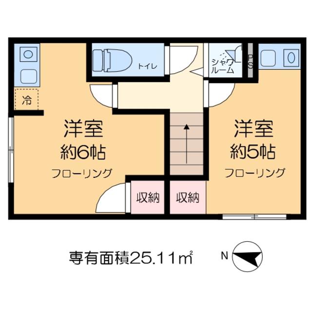 鳥海荘(ワンルーム/2階)の間取り写真