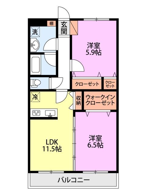 RESIDENCE HILL イースト河渡(2LDK/5階)の間取り写真