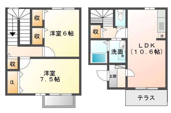 ベルエポックB(2LDK/1階)の間取り写真