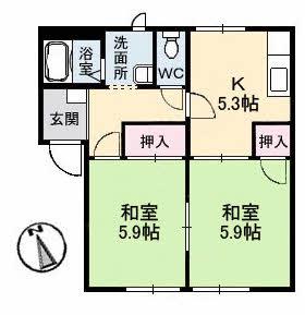 フレグランス倉敷(2K/2階)の間取り写真