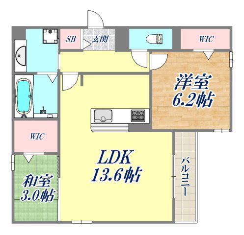 トリシア上甲子園(2LDK/3階)の間取り写真