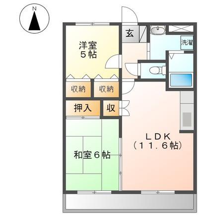 ウッドヴェール(2LDK/2階)の間取り写真