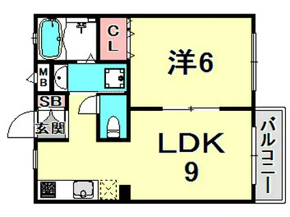 中山手ガーデンパレス D棟(2K/2階)の間取り写真