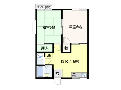 ベルゾーネ高部(2DK/1階)の間取り写真