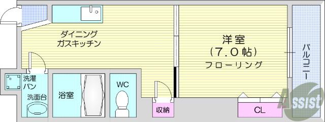 小田原ウェルコート(1DK/5階)の間取り写真